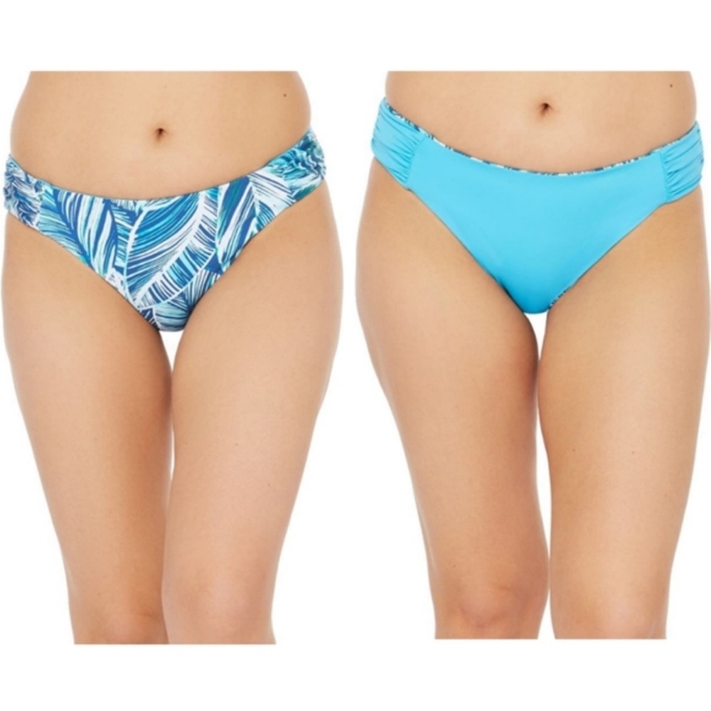 LA BLANCA Sketched Leaves Reversible Side Shirred Hipster Bikini Bottom Size 12